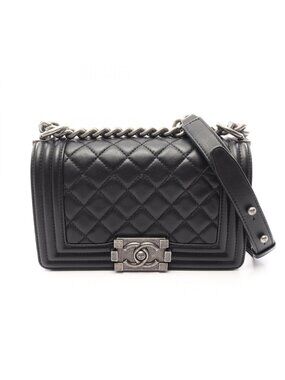 Chanel Shoulder Bag Boy Small Black Lambskin Chain
